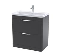 Floor Standing 2 Drawer Vanity Unit with Ceramic Basin - 800mm - Soft Black