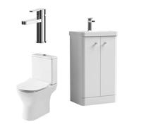Balterley Contemporary Floor Standing 2 Door Bathroom Vanity Unit, Basin, Tap & Toilet Pack, Gloss White, 479mm