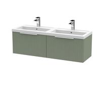 Balterley Fluted 1200mm Wall Hung Double Basin Vanity Unit, 2 Drawers - Green Balterley Green
