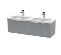 Balterley Contemporary Fluted 1200mm Wall Hung 2-Drawer Bathroom Vanity Unit With Double Polymarble Basin, Satin Grey
