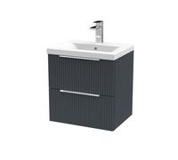Balterley Fluted 500mm Wall Hung 2-Drawer Vanity with Mid-Edge Basin - Dark Grey Balterley Grey