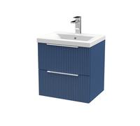 Balterley Fluted 500mm Wall Hung 2-Drawer Vanity with Mid-Edge Basin - Blue Balterley Blue