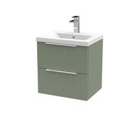 Balterley Contemporary Fluted 500mm Wall Hung 2-Drawer Vanity And Mid-Edge Basin, Satin Green