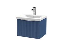 Balterley Contemporary Fluted 500mm Wall Hung Single Drawer Vanity And Mid-Edge Basin, Satin Blue, Chrome Handles