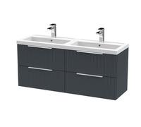 Balterley Fluted Wall Hung 4 Drawer Vanity Basin Unit & Basin 1200mm - Dark Grey Balterley Grey