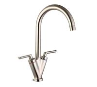 Balterley Contemporary Pull Out Dual Lever Kitchen Mixer Tap with Rounded Swivel Spout & Brushed Nickel Finish