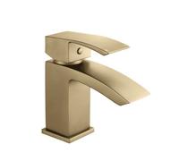 Balterley Contemporary Single Lever Deck Mounted Mono Basin Mixer Tap with Push Button Waste, 180 x 55 x 134mm, Brushed Brass