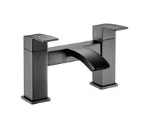 Balterley Bath Filler Tap, Deck Mounted Bathroom Tap Mixer Filler with Dual Lever Handles, Square Body Bathroom Taps, Curve Spout Waterfall Bath Mixer Taps - 230 x 157 x 154 mm (Matt Black)