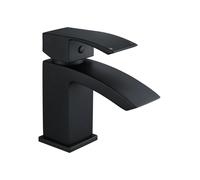 Balterley Bathroom Sink Taps, Mono Basin Mixer Tap with Push Button Waste, Single Lever Temperature Control Bathroom Tap, Square Body, Flat Square Curve Down Spout Taps - 55 x 133 x 137mm (Matt Black)