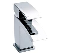 Balterley Bathroom Sink Taps, Mono Basin Mixer Tap with Push Button Waste, Single Lever Temperature Control Bathroom Tap, Square Body, Flat Square Curve Down Spout Taps - 55 x 134 x 180mm (Chrome)
