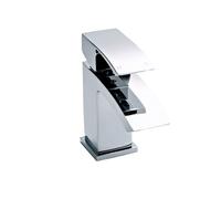 Balterley Bathroom Sink Taps, Mono Basin Mixer Tap with Push Button Waste, Single Lever Temperature Control Bathroom Tap, Square Body, Flat Square Curve Down Spout Taps - 48 x 131 x 137mm (Chrome)