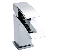 Balterley Bathroom Sink Taps, Mono Basin Mixer Tap with Push Button Waste, Single Lever Temperature Control Bathroom Tap, Square Body, Flat Square Curve Down Spout Taps - 48 x 131 x 137mm (Chrome)