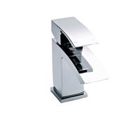 Balterley Bathroom Sink Taps, Mono Basin Mixer Tap with Push Button Waste, Single Lever Temperature Control Bathroom Tap, Square Body, Flat Square Curve Down Spout Taps - 48 x 131 x 137mm (Chrome)