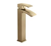 Balterley Contemporary Square Tall Single Lever Deck Mounted Mono Basin Mixer Tap, High Rise Design 307 x 52 x 139mm Brushed Brass