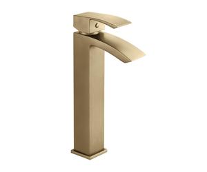 Balterley Contemporary Square Tall Single Lever Deck Mounted Mono Basin Mixer Tap, High Rise Design 307 x 52 x 139mm Brushed Brass