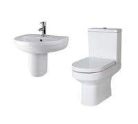 Balterley Copmere Bathroom Suite: Semi Flush Toilet W/ Dual-Flush Cistern, Soft-Close Seat & 500mm 1 Tap Hole Basin, Semi Pedestal