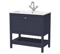 Coppenhall Contemporary 1 Drawer Floor Standing Vanity Unit with Stone Basin, Indigo Blue, 800mm