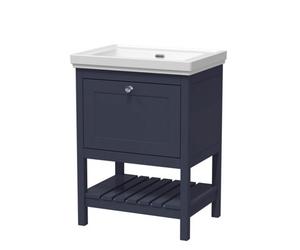 Balterley Coppenhall Bathroom Floor Standing 1 Drawer Vanity & 0 Tap Hole Fireclay Basin, Indigo Blue, 600mm