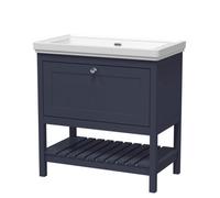 Balterley Coppenhall Bathroom Floor Standing 1 Drawer Vanity & 0 Tap Hole Fireclay Basin, Indigo Blue, 800mm
