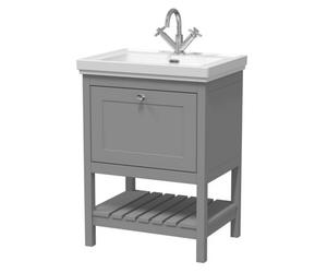 Balterley Coppenhall Bathroom Floor Standing 1 Drawer Vanity & 1 Tap Hole Basin, Cool Grey, 630mm