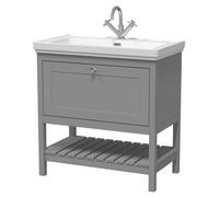 Balterley Coppenhall Bathroom Floor Standing 1 Drawer Vanity & 1 Tap Hole Basin, Cool Grey, 830mm