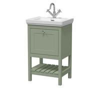 Balterley Coppenhall Bathroom Floor Standing 1 Drawer Vanity & 1 Tap Hole Fireclay Basin, Fern Green, 500mm