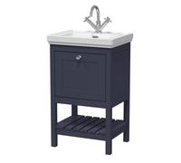 Balterley Coppenhall Bathroom Floor Standing 1 Drawer Vanity & 1 Tap Hole Fireclay Basin, Indigo Blue, 531mm