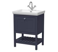 Balterley Coppenhall Bathroom Floor Standing 1 Drawer Vanity & 1 Tap Hole Fireclay Basin, Indigo Blue, 600mm