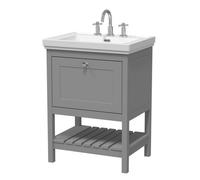 Balterley Coppenhall Bathroom Floor Standing 1 Drawer Vanity & 3 Tap Hole Basin, Cool Grey, 630mm