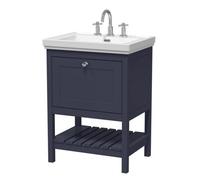 Balterley Coppenhall Bathroom Floor Standing 1 Drawer Vanity & 3 Tap Hole Fireclay Basin, Indigo Blue, 600mm