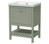 Balterley Coppenhall Contemporary 1 Drawer Floor Standing Vanity Unit, Fern Green, 600mm