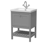 Balterley Coppenhall Contemporary 1 Drawer Floor Standing Vanity Unit With Fireclay Basin, Cool Grey, 600mm