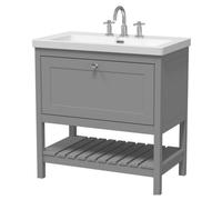 Coppenhall Contemporary 1 Drawer Floor Standing Vanity Unit with Fireclay Basin, Cool Grey, 800mm