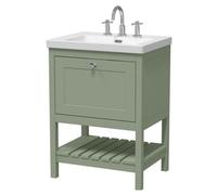 Balterley Coppenhall Contemporary 1 Drawer Floor Standing Vanity Unit With Fireclay Basin, Fern Green, 600mm