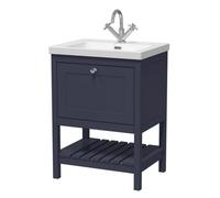 Balterley Coppenhall Contemporary 1 Drawer Floor Standing Vanity Unit With Fireclay Basin, Indigo Blue, 600mm
