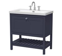 Coppenhall Contemporary 1 Drawer Floor Standing Vanity Unit with Fireclay Basin, Indigo Blue, 800mm