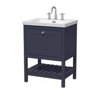 Balterley Coppenhall Contemporary 1 Drawer Floor Standing Vanity Unit With Fireclay Basin, Indigo Blue, 600mm