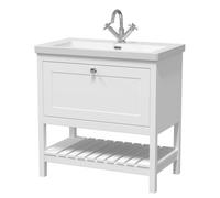 Balterley Coppenhall Contemporary 1 Drawer Floor Standing Vanity Unit With Fireclay Basin, Pure White, 800mm