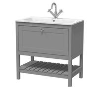 Balterley Coppenhall Contemporary 1 Drawer Floor Standing Vanity Unit With Stone Basin, Cool Grey, 800mm