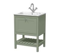 Coppenhall Contemporary 1 Drawer Floor Standing Vanity Unit with Stone Basin, Fern Green, 600mm