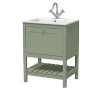 Balterley Coppenhall Contemporary 1 Drawer Floor Standing Vanity Unit With Stone Basin, Fern Green, 600mm