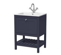Balterley Coppenhall Contemporary 1 Drawer Floor Standing Vanity Unit With Stone Basin, Indigo Blue, 600mm
