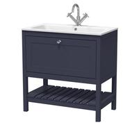 Balterley Coppenhall Contemporary 1 Drawer Floor Standing Vanity Unit With Stone Basin, Indigo Blue, 800mm