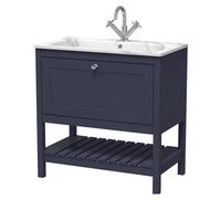 Balterley Coppenhall Contemporary 1 Drawer Floor Standing Vanity Unit With Stone Basin, Indigo Blue, 800mm