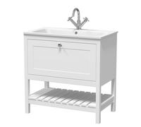 Balterley Coppenhall Contemporary 1 Drawer Floor Standing Vanity Unit With Stone Basin, Pure White, 800mm
