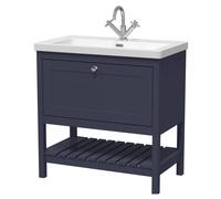 Coppenhall Contemporary 1 Drawer Floor Standing Vanity Unit with Fireclay Basin, Indigo Blue, 800mm