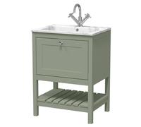 Coppenhall Contemporary 1 Drawer Floor Standing Vanity Unit with Stone Basin, Fern Green, 600mm