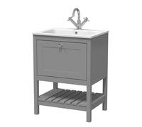 Coppenhall Contemporary 1 Drawer Floor Standing Vanity Unit with Stone Basin, Cool Grey, 600mm