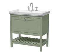 Balterley Coppenhall Traditional Bathroom 1 Soft Close Drawer Floor Standing Vanity Unit Basin, Fern Green, 830mm