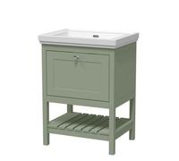 Balterley Coppenhall Traditional Bathroom 1 Soft Close Drawer Floor Standing Vanity Unit Basin, Fern Green, 630mm